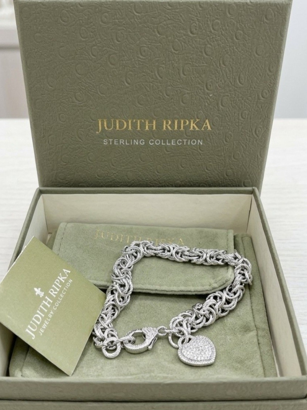 Judith Ripka Sterling Silver Byzantine Heart Charm Bracelet In Box Pave